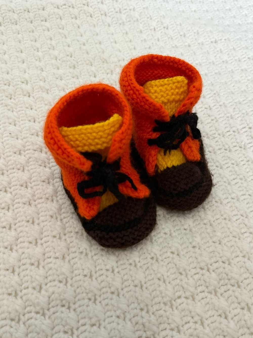 HANDMADE Baby Booties Orange/Yellow/Brown Knit Crochet Cottagecore Hunter Boho